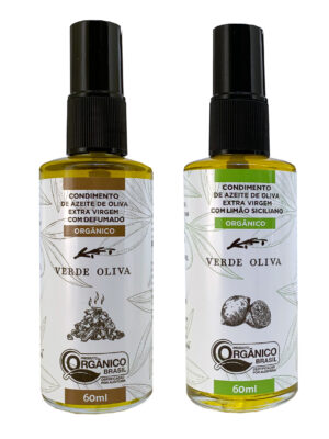 Kit Verde Oliva Spray c/ duas garrafas de 60ml  Defumado e Limão Siciliano - Azeite Extra Virgem